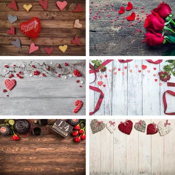 

Mehofond Valentine's Day Wood Floor Backdrop Red Rose Flower Heart Love Party Photography Background Decor Props Photo Studio
