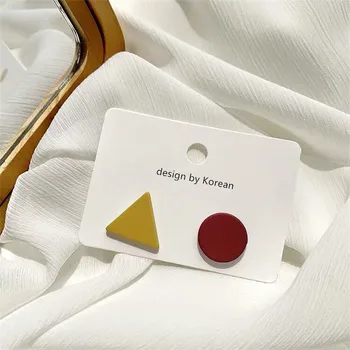 

S925 Silver Needle Geometry Circle Triangle Ear Stud Women's Non-symmetrical Design Logs Earrings Versatile Simple Elegant 971