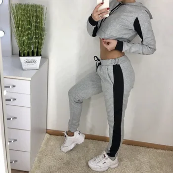 

Cool Style Crop Top+long Trouser Woman Swetsuit Two Piece Set Top and Pants Woman Sweatsuit Drop Shipping