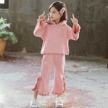 

Teen Girls Clothes Children Clothing Sets 2019 Baby Kids Girls Set Outfits Red Pink Hoooded Coats And Pants 2pcs Sports Autumn