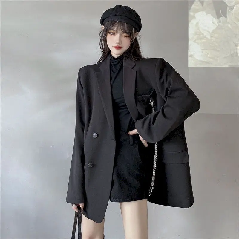 special occasion pant suits New Suit Jacket Women's Trendy Dark Black Retro Loose And Thin Fried Street Suit Jacket Women 2022 Spring And Autumn Loose A plus size dressy pant suits