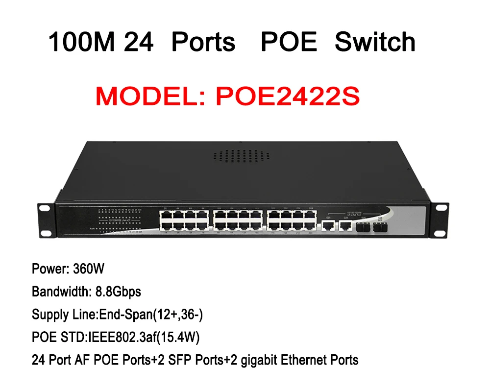 28 Port 24ch 2 1000M Uplink 2 Gigabit SFP Combo 24 Way Power over Ethenet  POE Network Switch For CCTV Security Camera