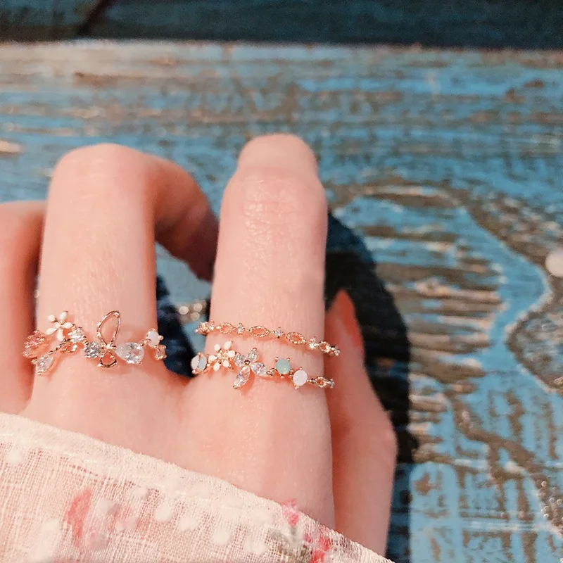 MENGJIQIAO-New-Korean-Sweet-Heart-Flower-Cubic-Zircon-Adjustable-Rings-For-Women-Fashion-Waterdrop-Crystal-Bague