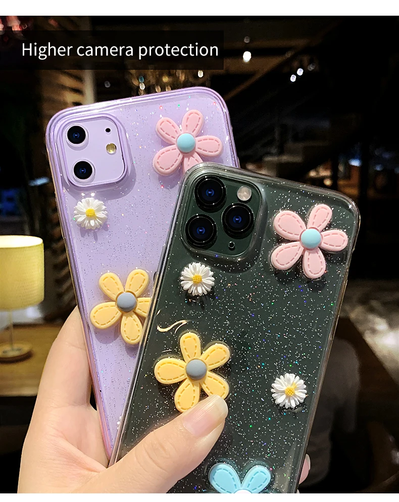 

Luxury Bling Glitter Flower Phone Case For iPhone 11 Pro Max XSmax XS XR 8 7 6s 6 Plus Soft Silicone Transparent Cover Coque