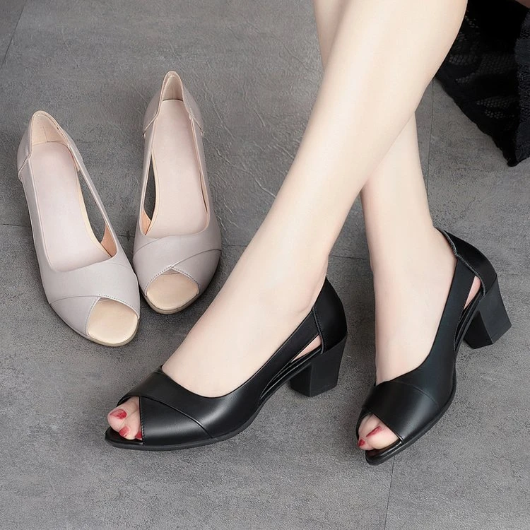 Zapatos de con punta abierta para mujer, calzado de trabajo de oficina, tacones medios, sandalias de abierta, negro, Verano|Zapatos de tacón de mujer| - AliExpress