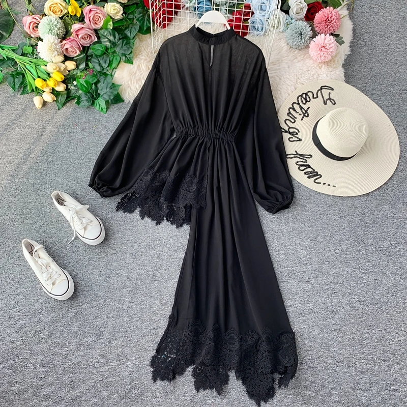 2019 New Stand Collar Long Lantern Sleeved Chiffon Shirt Women's Solid Color Korean Fashion Clothing Elegant Blouse Tops J608 | Женская