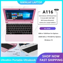 Оперативная память 8 ГБ/256 ГБ SSD ноутбук ультрабук 11,6 дюймов windows10 Тетрадь компьютерный слот Intel J4105 4 ядра 1366*768P экран