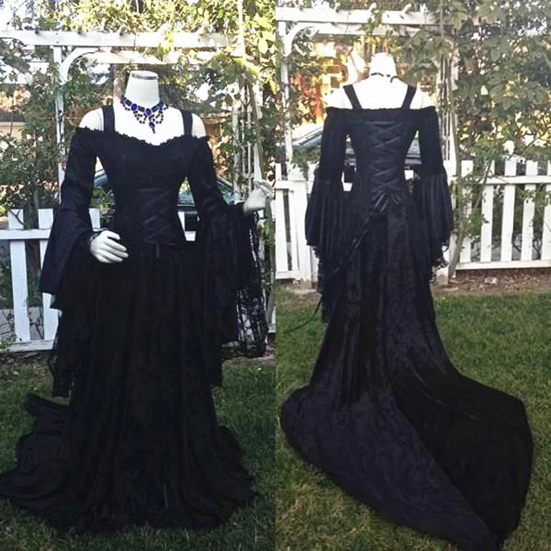 gothic-style-sleeping-beauty-black-wedding-dresses-off-shoulder-long-puffy-sleeves-lace-corset-bodice-wedding-bridal-gowns-custom-plus-size