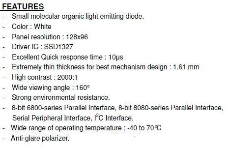 Ips 1,32 дюймов 25P HD SPI белый OLED экран SSD1327 Привод IC 128*96 Параллельный/IIC интерфейс 3,3 В