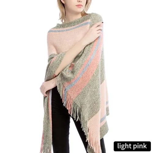light pink Модный зимний кашемировый шарф, женский Шелковый стеганый плащ, женское пончо с бахромой, имитация накидки, шаль - Цвет: light pink