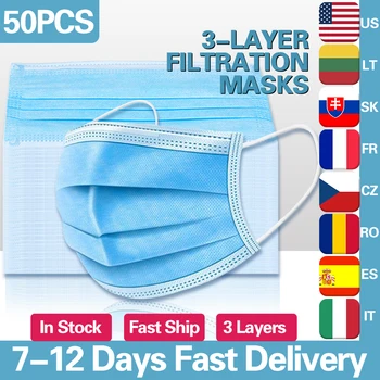 

50pcs Disposable Face Mouth Masks Non-Woven Face Masks 3 Layers Filter Earloop Mask Breathable Waterproof Masks