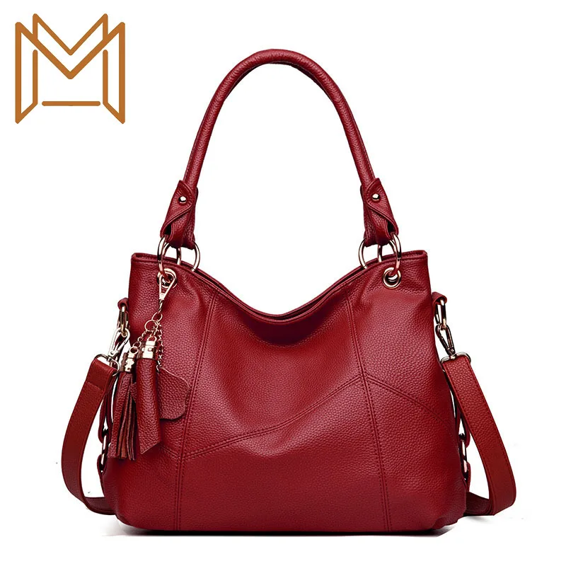 

2019 Bag Cowhide Tassels Capacity Soft Leather Messenger Single Shoulder Package Tide