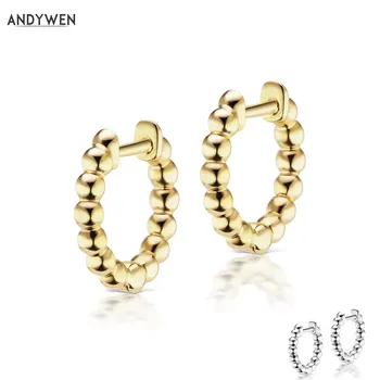 

ANDYWEN 925 Sterling Silver Middle Huggies Hoops Earring Clips Round Ring Fashion Women 2019 Mini Loops Jewelry Best Gift