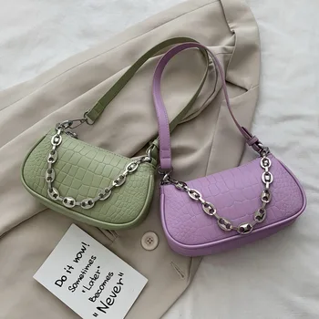 

2020 New Hand Bags for Women Stone Pattern Chain Shoulder Handbag Baguette Casual PU Leather Small Ladies Tote Free Shipping