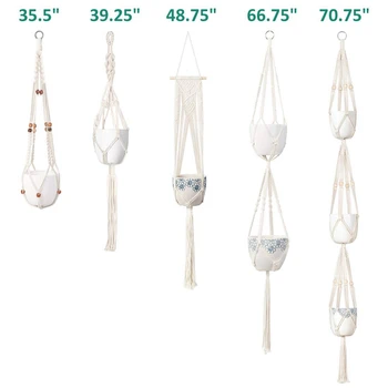 

New 5-Pack Macrame Plant Hangers, Different Tiers, Handmade Cotton Rope Hanging Planters Set Flower Pots Holder Stand, For Indoo