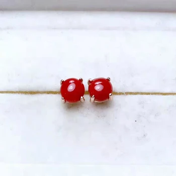 

New! Fidelity natural 6mm precious coral stud earrings s925 sterling silve round fine jewelry for women Natural red gemstone