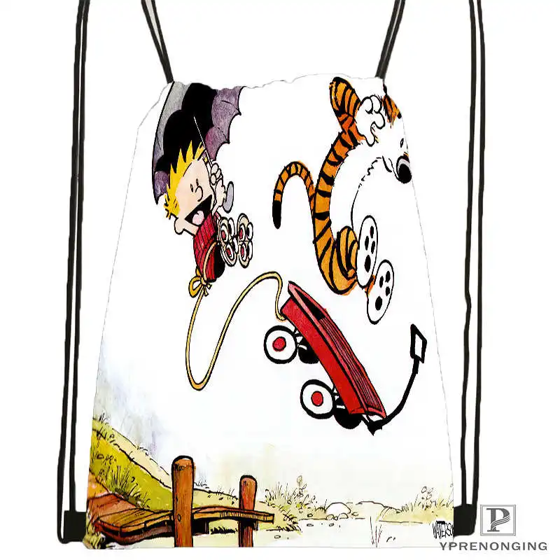 Изготовленный на заказ Кальвин-и-хоббель-DrawstringBackpackBagforMan женский милый рюкзак детский Ранец(черная спинка) 31x40 см#20180611-03-161