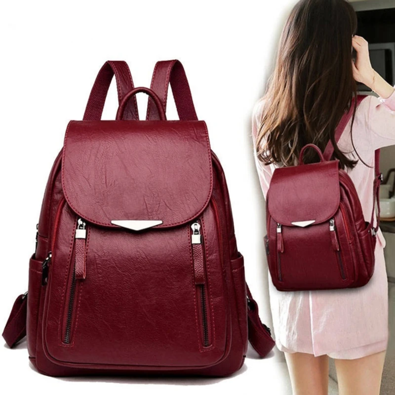 Reducido Mochila Casual para mujer, Mochila de cuero de marca, bolso escolar de gran capacidad para niñas, bolsos de hombro de ocio con doble cremallera gBQLxldgrwL