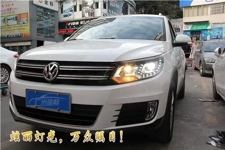 Автомобильный Стильный чехол на голову для Volkswagen Tiguan 2013 светодиодный головной светильник DRL Дневной ходовой светильник Биксеноновые аксессуары