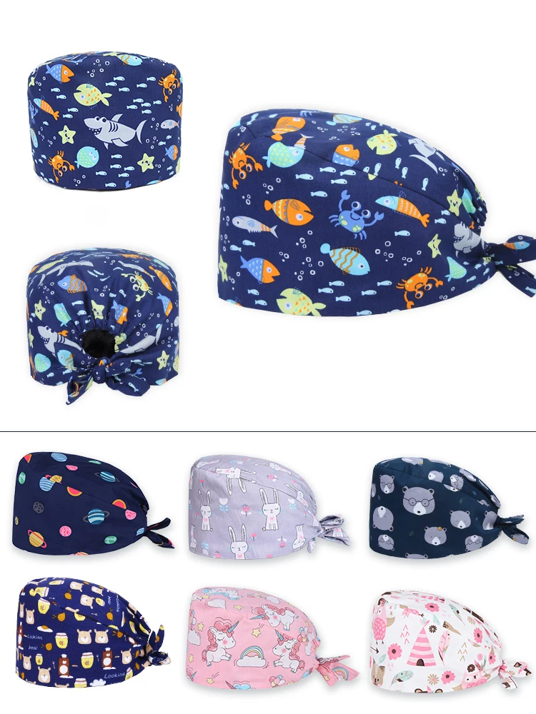 

Multicolor Scrub Cap Pet Hospital Doctor Cap Fashion Nurse Printed Cap Pharmacy Clinic Cap Beautician Dust Cap scrub