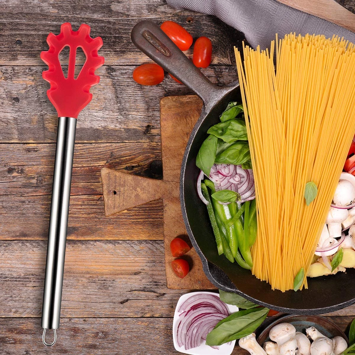 Silicone Pasta Scoop Spaghetti Spoon Colander Heat-Resistant Noodles Drain Kitchen Tool Tableware Accessories
