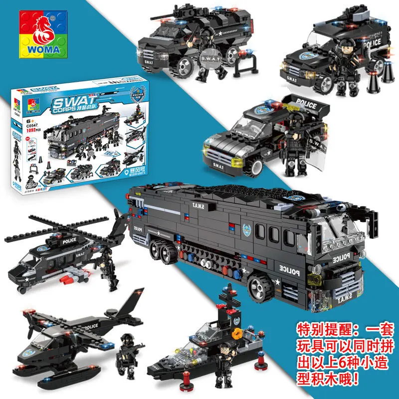 

Creative Cartoon SWAT Airplane Car Small Particles Assembled Building Blocks Early Childhood Educational CHILDREN'S Toy