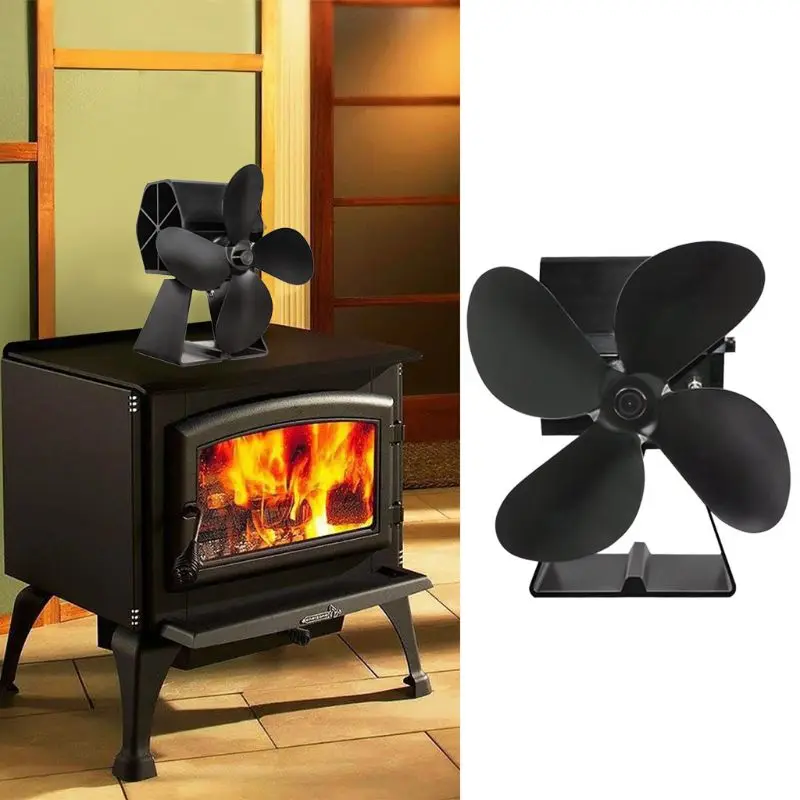 Heat Self Powered Fireplace Stove Fan 4 Blades Silent for Large Room Wood Log