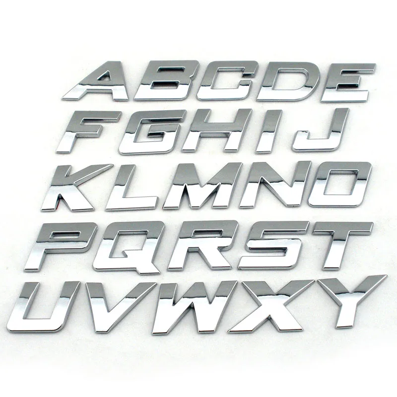 DIY 25mm high Italic plastic 3d chrome letters numbers self adhesive  Alphabet car sticker auto sign  Car Accessories Decoration