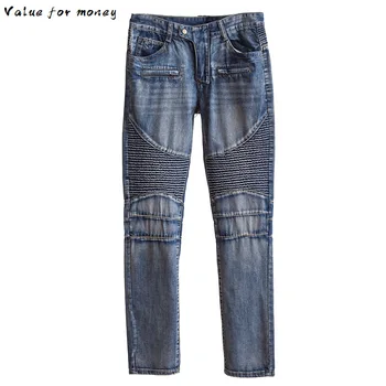 

Yipihorse men summer ripped jeans slim fit denim pants tiedye jeans men pleated motorcycle biker jeans hip hop strech men