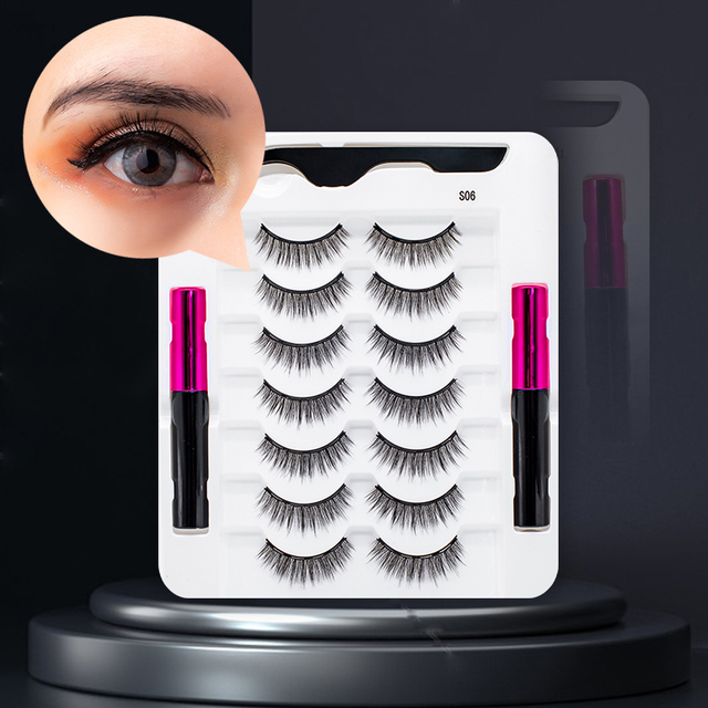 3/5/7Pairs Magnetic Eyelashes False Lashes Repeated Use Eyelashes Waterproof Liquid Eyeliner With Tweezer Makeup Set