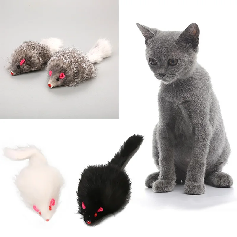 Cute Pet Toys False Mouse Cat Long-haired Tail Mice Mouse Toys Soft Rabbit Fur Furry Plush Cat Toy for Cats Dogs