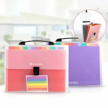 

A4 File Folder 13 Pockets Waterproof Expanding Accordion File Folders Rubber Handle Document Organizer Bag Paper Storage Case