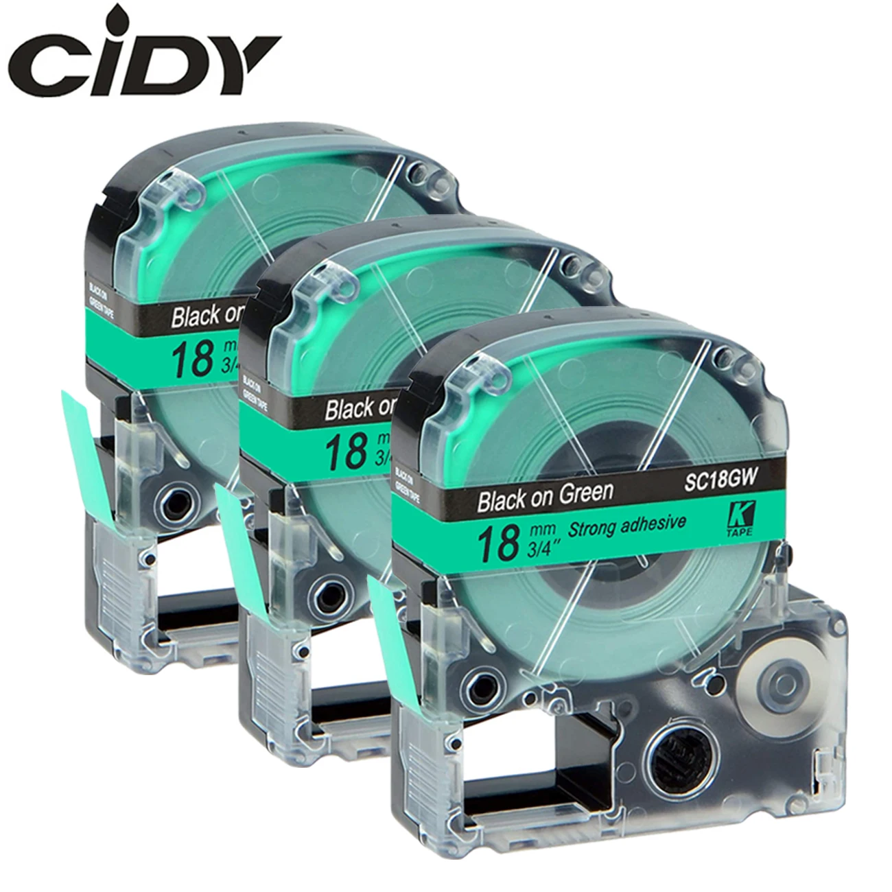 Этикетка CIDY 3 предмета в комплекте совместим 18 мм черный на зеленом SC18GW LC-5GBW9 LC5GBW запечатанных лент для KingJim/Epson лабелворкс LW300 lw400 SR150 LW-600