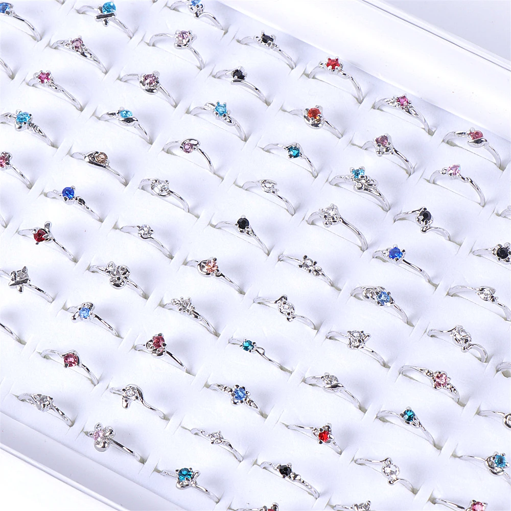 50 Teile/los Mode Bunte Zirkon Silber Überzogene Ringe Für Frauen Mix Stil Farbe Hochzeit Engagement Schmuck Party Geschenke – Detail 2