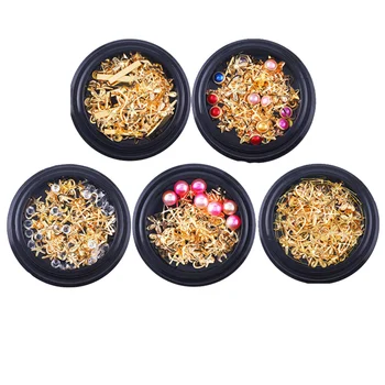 

5pcs DIY Hollow Star and Moon Nail Decor Pearl Nail Art Ornament Manicure Decals Nail Jewelry Kit (Random Pattern)