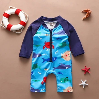 

3M-18M Cartoon Shark Swimwear Baby Boys Girls One-piece Swimming Suit Zipper Patchwork Swimsuit Beachwear Summer Bathing Clothes