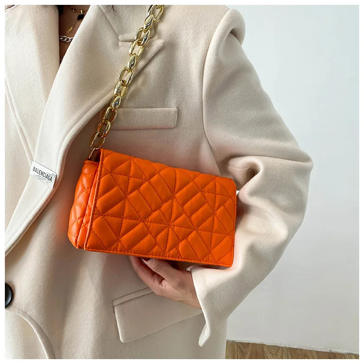 2022 Fashion Plaid Shoulder Bag Thick Chain Underarm Bags For Women Brand Designer Handbags And Purses Ladies Crossbody