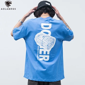 

Aolamegs T Shirts Men Hip Hop Letter Picture Printing Japanese Retro Casual Short sleeve Tee Baggy All-match Streetwear Summer