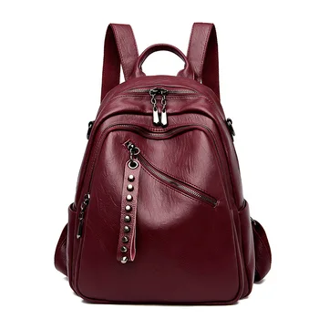 

Retro Backpack WOMEN'S Bag Riveting Nail Soft PU Leather Youth Backpack Casual School Bag