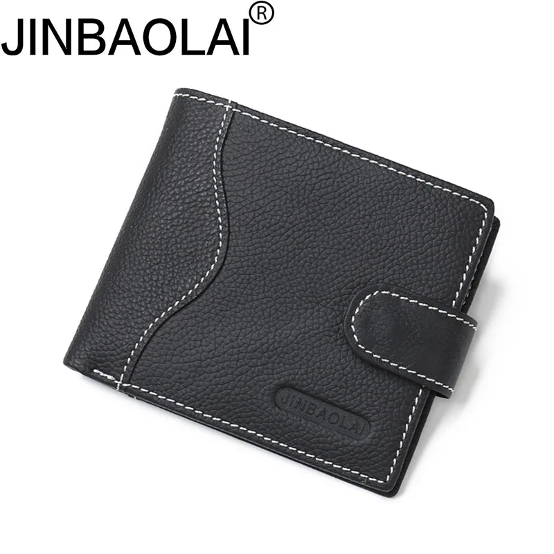 

Jinbaolai Men's Wallet Full-Grain Leather Foreign Trade Buckle Stitching Dollar Wallet AliExpress Wallet