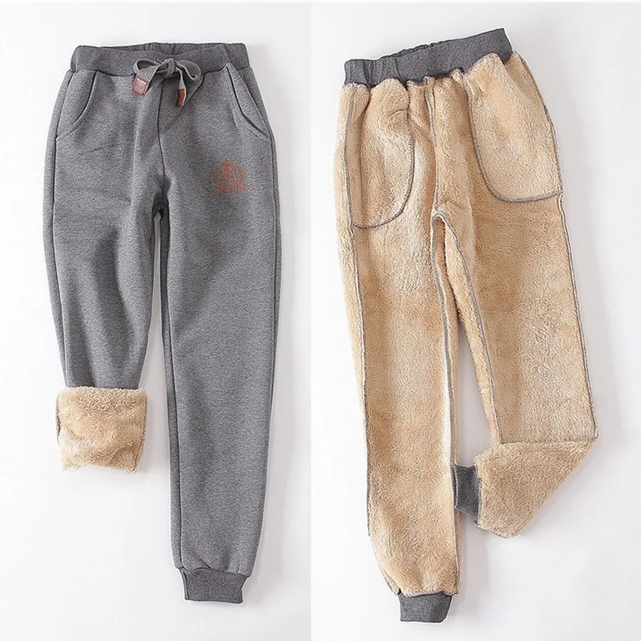 

Lamb Wool Embroidery Pants Women Casual Loose Thick Black High Waist Pants Female Autumn Winter Warm Harem Pants Woman
