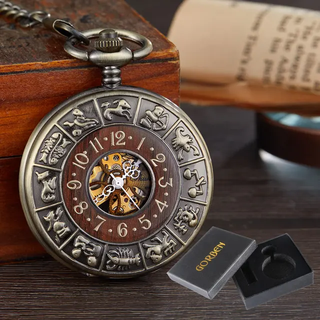 Solid Wood Mechanical Pocket Watch Fob 