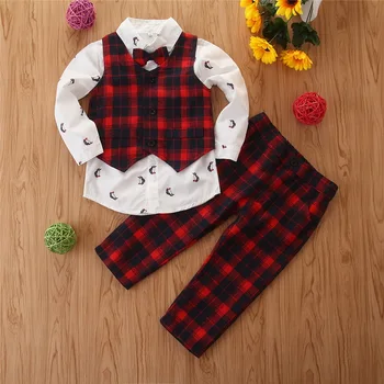 

Sale Boys 2020 Penguin Printed Long Sleeve Shirt Top Plaid Vest Pants 3Pcs Sets Kids Fashion Outfits Boys Clothes Set 3T-7T D30