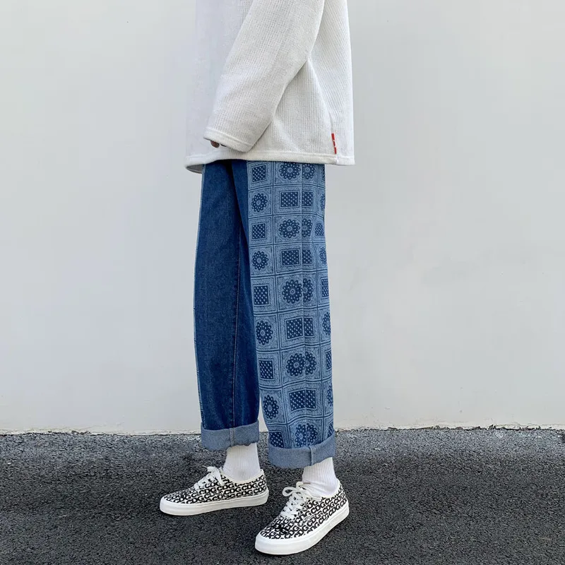ICCLEK 2021 New Jeans Men's Autumn and Winter Straight Waist Wide-leg Pants Men Fashion  Wide Leg Jeans  Men Jeans  Hip Hop