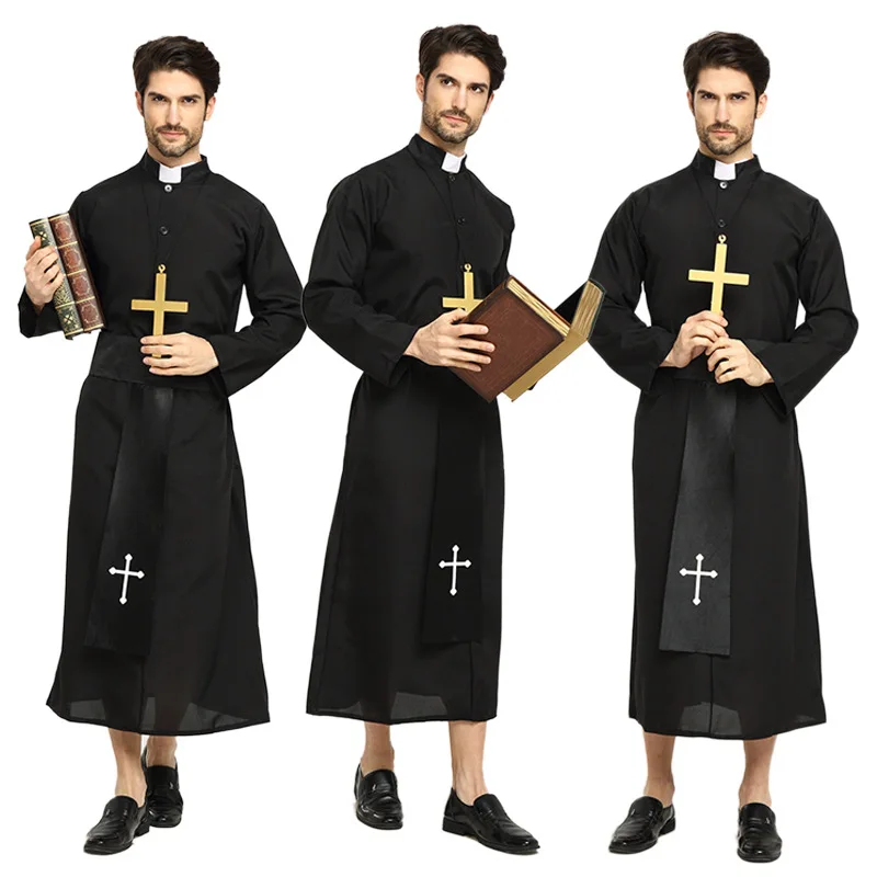 Cosplay Costume Umorden Adult Noble Priest Costume Men Religious Pastor Father Costumes Halloween Purim Party Mardi Gras Fancy Dress