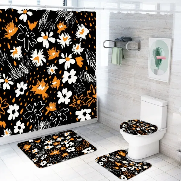 4 Pieces Sets Fruits/Flowers Shower Curtain Sets with Bath Rug Toilet Lid Cover Ground Mat 3D Durable Waterproof Bath Curtain - Цвет: color-4