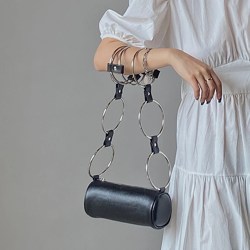 

Fashion Metal Ring Handle Women Shoulder Bag Designer Barrel-shaped Chain Messenger Crossbody Bag Lady Small Purse 2020 Bolsa