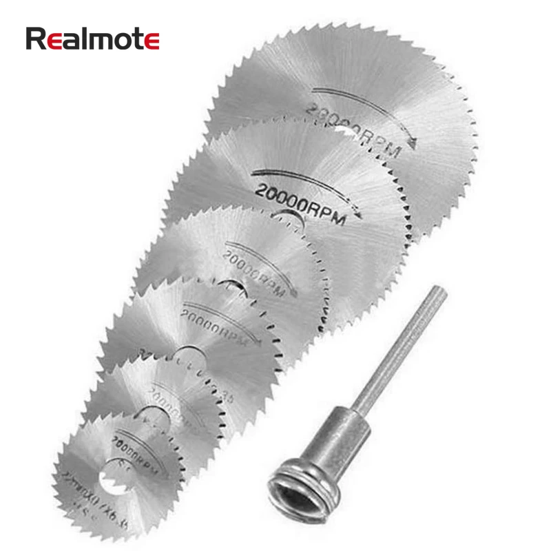 Realmote 6PCS HSS Mini Circular Saw Blade Set Rotary Cutting Tool Blades Discs Mandrel For Dremel Cut Off