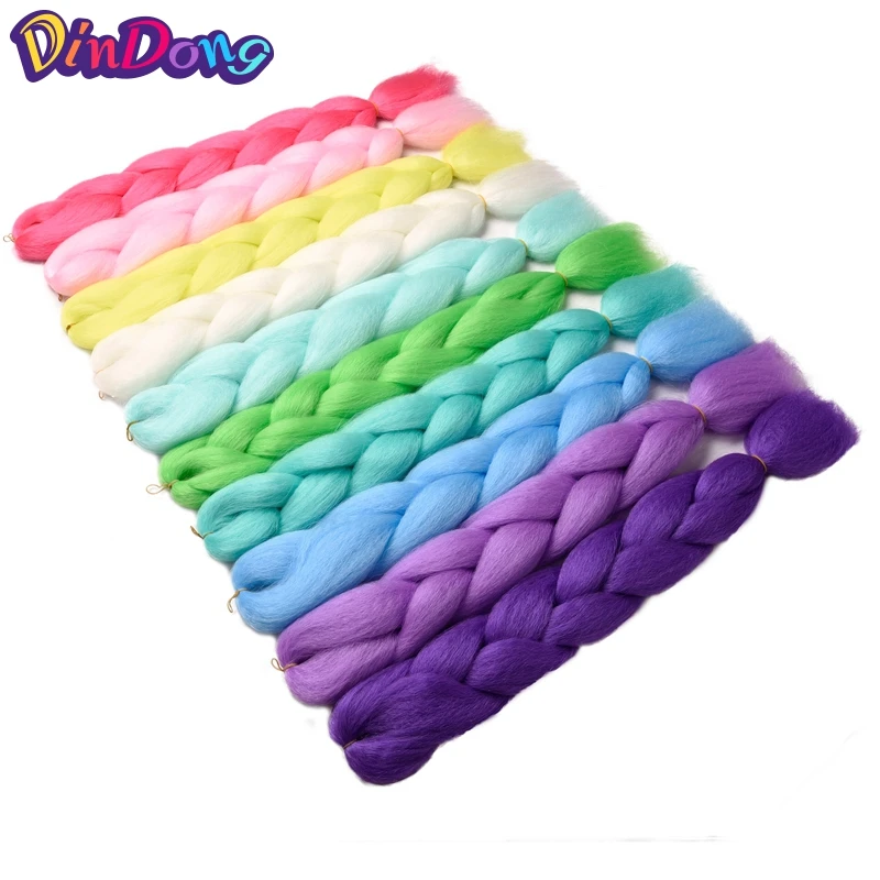DinDong Jumbo Braid 24 дюйма Сияющие волосы в темноте 100 г Светящиеся синтетические мягкие косы Розовый Синий Зеленый Фиолетовый