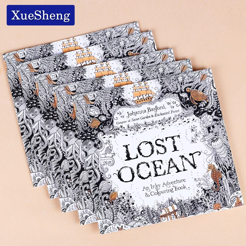 24 страницы «lost Ocean» Inky Adventure книжка-раскраска для детей и взрослых снятие стресса время для живописи, рисования 1 шт